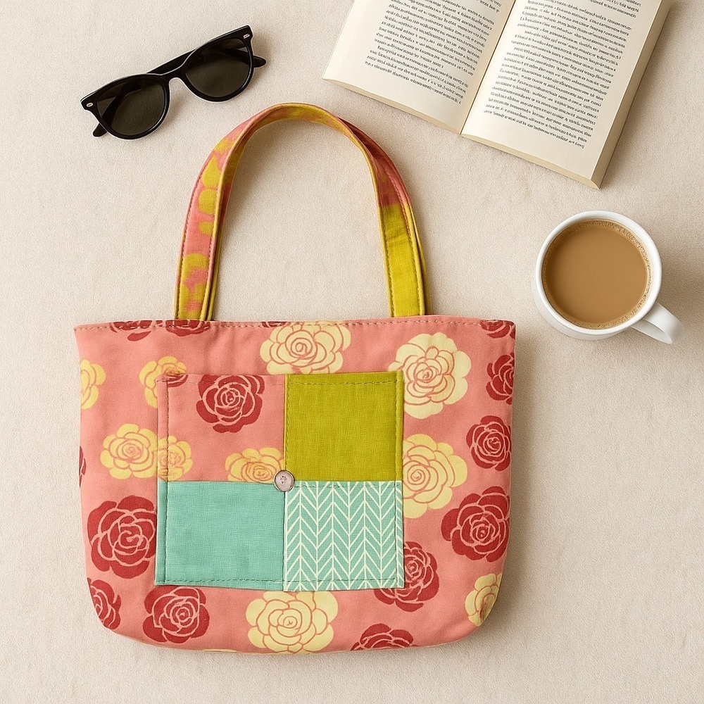 🌼 Handmade Patchwork Quilted Tote Bag 
Reversible